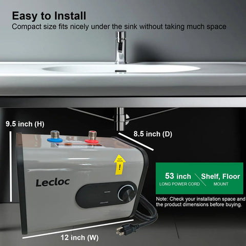 Sweet Compact Mini Tank Water Heater In Sleek Gray Finish delivering quick hot water under counter with compact 12 inch width.