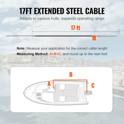 Diagram of Long 17 Foot Boat Steering Cable With Three Quarter Inch Standard Tapered Shaft Marine Grade Alloy Build For Yachts