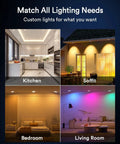 Smart LED Flush Mount Ceiling Light With WiFi And Alexa Voice Control in kitchen, soffit, bedroom, and living room setup.