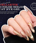 Close-up of hand with Nine Color Cat Eye Gel Polish Set With Magnetic Nail Kit Dope Holographic Shimmer Gel manicure.