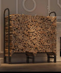 Beefy Outdoor Firewood Rack With Steel Tubular Frame 3 Feet Tall Adjustable Log Holder beside fireplace indoors