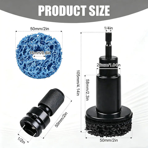 Heavy Duty Wheel Hub Resurfacing Kit For Lug Studs And Brake Rotors, detailed product size diagram with abrasive pads.