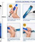 Instructions for using desoldering pump with images of hand-held tool, highlighting steps to remove solder from circuits