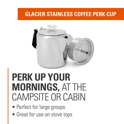 Stainless Steel Percolator Coffee Pot With Silicone Handle For Camping And Travel Stove Safe 6 Cup Campfire Brew Glacier