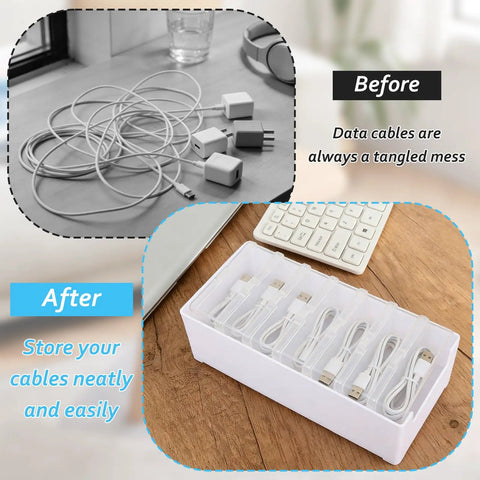 4 Pack Cable Organizer Box With 28 Clear Compartments For Switch Cords And Power Cables Desktop Cable Management Box on desk