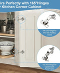 Slick Self Closing Corner Cabinet Hinges For Lazy Susan Doors With Smooth Zero Slam Soft Close Action Easy Install, showing 165° hinges.