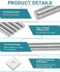 Close-up of 5 Pack M4 X 100mm Fully Threaded Rods In 304 Stainless Steel With Nuts And Washers for versatile hardware use.