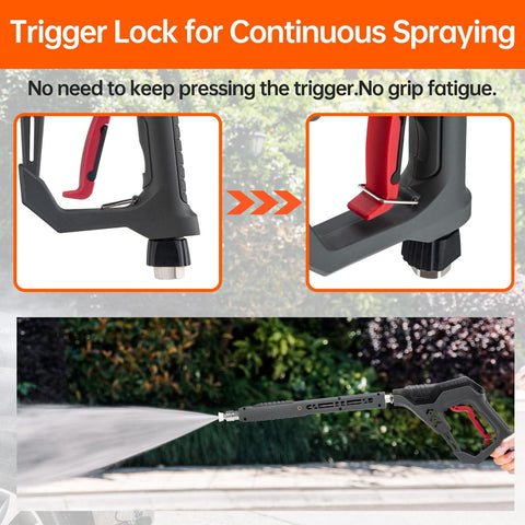 Pressure Washer Gun With 360 Degree Swivel Heavy Duty Labor Saving Hood Replacement Wand Extension spraying outdoors