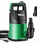 1 HP Submersible Sump Pump With 3981 GPH Flow Workhorse Portable Thermoplastic Electric Utility Pump For Pool Garden Basement Tub And Pond Draining Drains Water To 0.3 Inches, shown with power cable and fittings