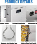 Detailed view of Straight Up Reliable Commercial Food Dehydrator With 12 Slick Trays showing handles and stainless steel heating tube.