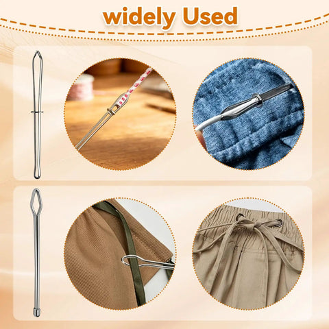8 Piece Drawstring Threader Tool Set Stainless Steel 4 In 1 Kit in use with various clothing and gear