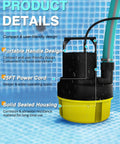 Beefy 1 HP Submersible Sump Pump, 3200 GPH Portable Utility Water Pump with 25 Ft Cord, shown in pool setup