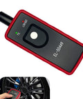 No Fuss Tpms Reset Tool For Universal Vehicle Tire Pressure Sensor Activation And OBD2 Programming Knock Out Warning Lights Fast Heavy Duty Design Compatible With Cars Trucks And Suvs. Close-up of EL-50449 TPMS reset tool with red shell and indicator lights.