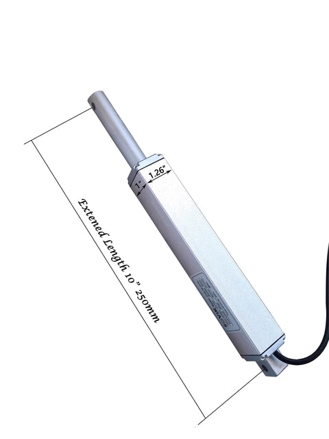 2 Inch Stroke Micro Linear Actuator 12V DC With 1 Inch Per Second No Load Speed, aluminum body with dimensions labeled