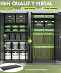 Heavy Duty 72 Inch Metal Storage Cabinet With 4 Adjustable Shelves And 2 Doors For Garage Workshop Office Or Home Black Durable Steel Tool Organizer And More, open showing contents organized inside