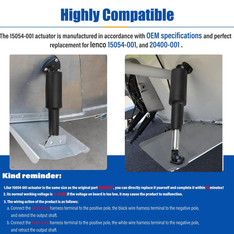 101 Std Boat Trim Tab Actuator 2.25 Inch Stroke, 12V, side view installed on boat hull, highlighting compatibility and ease of installation.