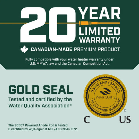 20 year warranty certification for Powered Anode Rod For Water Heater That Stops Corrosion And Kills Rotten Egg Smell In 24 Hours Titanium Electrical