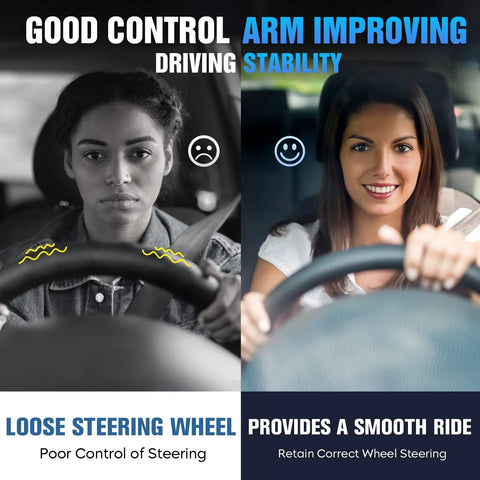Comparison of steering control with and without the Front Lower Control Arm Suspension Kit, showing improved stability.