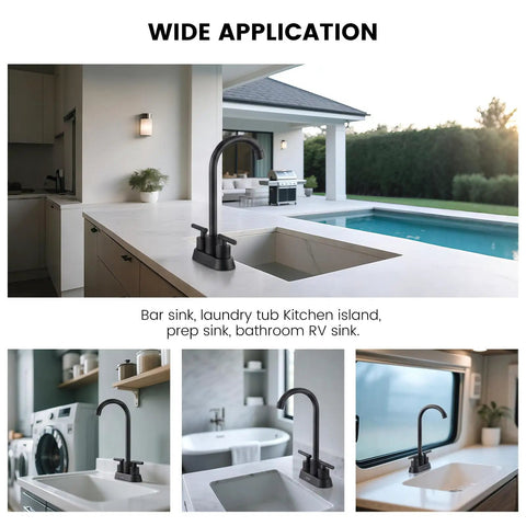 BLYLUND Black Commercial Bar Sink Faucet, Stainless Steel 2 Hole Bar Faucet in outdoor kitchen setting.