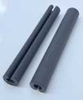 Two gray Cable Shield EV cable protectors with slotted U-shaped ends; 2-pack for garage door pass-through, 0.5 in ID.