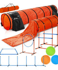 All In One Dog Agility Training Kit With Jump Bar Hurdle Blind Tunnel Standard Tunnel Weave Poles And Easy Carry Case display
