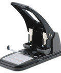 Heavy Duty Two Hole Punch With High Capacity For 100 Sheets Built Tough Metal Construction Wide Handle For Easy Storage Lock In Closed Position Black Finish Ideal For Busy Offices
