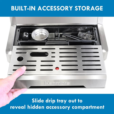 Kickstart Your Daily Grind With This Automatic Espresso Machine Featuring A Built In Bean Grinder Milk Frother And Hassle Free Auto Cleanup for hidden accessory compartment storage.