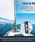 Sailboat with 304 stainless steel clevis pin and split rings, part of the 70 Piece Stainless Steel Cotter Ring Kit With Five Sizes For Marine Use, Durable Rust Resistant Cotter Pins, Split Rings And Clevis Pin Security For Sailboat Rigging, Saltwater Ready Hardware.