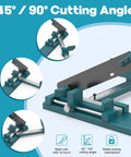 Open Slot PVC Wire Duct Cutter showcasing adjustable 45°/90° angles with double scale ruler, ideal for trunking and cover cutting.