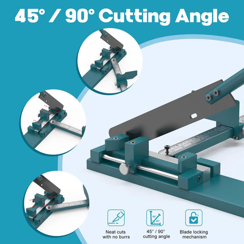 Open Slot PVC Wire Duct Cutter showcasing adjustable 45°/90° angles with double scale ruler, ideal for trunking and cover cutting.