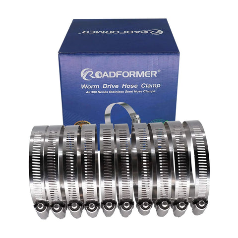 Roadformer 3.5-in worm-drive hose clamps, stainless steel, 1/2-in band, 78–102 mm range, 10-pack, front view