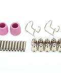 Top Shred Plasma Cutting Torch Consumables 24 Pack Copper Electrodes Contact Tips And Ceramics For Pro Grade High Heat Easy Swap Performance, includes copper tips and ceramic nozzles.