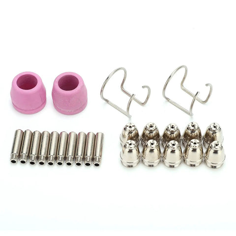 Top Shred Plasma Cutting Torch Consumables 24 Pack Copper Electrodes Contact Tips And Ceramics For Pro Grade High Heat Easy Swap Performance, includes copper tips and ceramic nozzles.