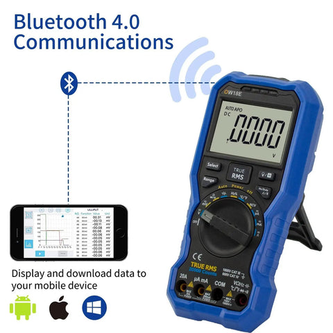 Bluetooth Digital Multimeter 20000 Counts True RMS Auto Range With Data Logger Thermometer showing connectivity to phone display
