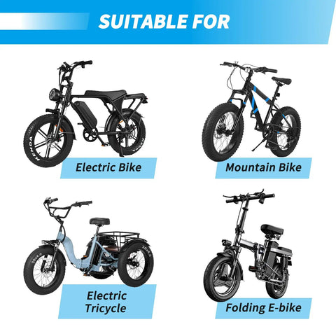 20x4.0 Fat Tire Tube and Folding MTB Tire Puncture Resistant Inner Tube displayed on electric bike, mountain bike, electric tricycle, folding e-bike