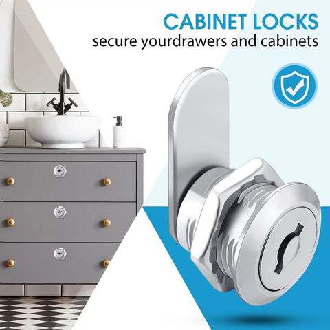 Sixteen Pack Cabinet Cam Locks With Thirty Two Keys Five Eighth Inch Diameter Keyed Alike Non Key Retaining Lock Set For Drawers