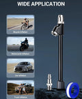 Extended Reach Dual Head Air Chuck Set 1 Quarter Inch FNPT With Quick Plug displayed for bike, motorcycle, car, and truck inflation