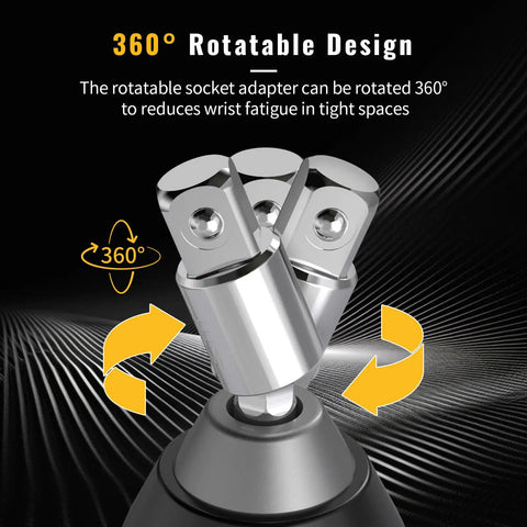 360 Rotatable Socket Adapter Set for Drill Tools 3 Piece Impact Grade Adapters showing 360-degree swivel design in chrome vanadium steel