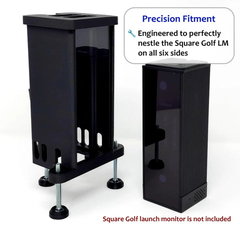 Adjustable Leveling Protective Case With Polycarbonate Shield For Golf Launch Monitor, shown with mount and shield