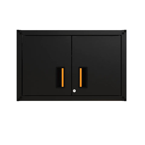 Front view of Ready To Assemble Floating Garage Storage Cabinet For Wall Mount With Lockable Double Doors Heavy Duty Steel