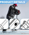 Two Stage Drill Adapter Replacement For NDA3 Auger Adapter in use with ice auger, showing metal construction details and multiple views.