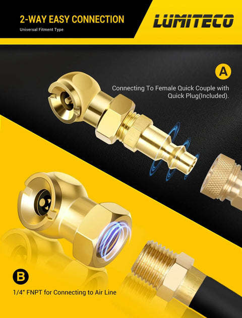 2 Pack Ball Foot Air Chuck Set 1/4 In FNPT Closed Flow Tire Inflator Nozzle With Quick Connect diagram