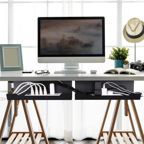 Under Desk Cable Management Tray 2 Pack 17 Inch Cord Organizer No Drill Alloy Steel Heavy Duty Desk Wire Tray for standing desks