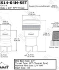 Heavy Duty 1/4 Inch Npt Iso 7241 B Series Stainless Steel Quick Disconnect Hydraulic Coupling Set dimensions diagram.