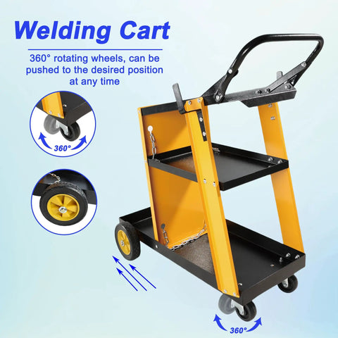 Built Tough Welding Cart With 3 Tier Storage Gas Bottle And Accessory Organizer Upgraded Handles 200 Lb Capacity