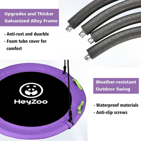 Tree Swing Saucer For Kids 40 Inch Heavy Duty With Adjustable Straps 900 Lbs Capacity Built Tough For Backyard Fun Purple