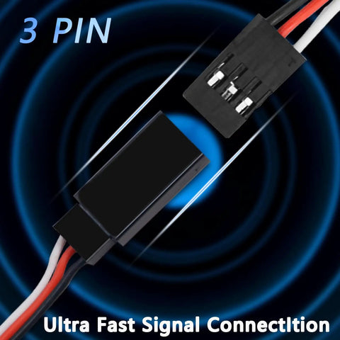 Close-up of 3 pin servo extension cable from 20 Piece 3 Pin Servo Extension Cable Kit With Five Lengths From 4.88 To 20.67 Inches.