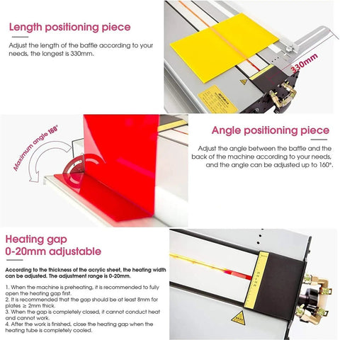 Rock Solid Electric Plastic Hot Bender And Acrylic Bending Press with adjustable length and angle positioning features.