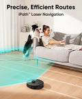 Robot Vacuum With Self Empty Station And Hair Detangling Technology For 60 Days Hands Free Cleaning 5000 Pa Suction in living room.