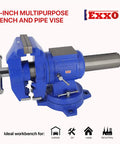 Heavy Duty 5 Inch Multipurpose Bench And Pipe Vise With Ductile Iron Construction 50 000 PSI Strength 360 Degree Swivel